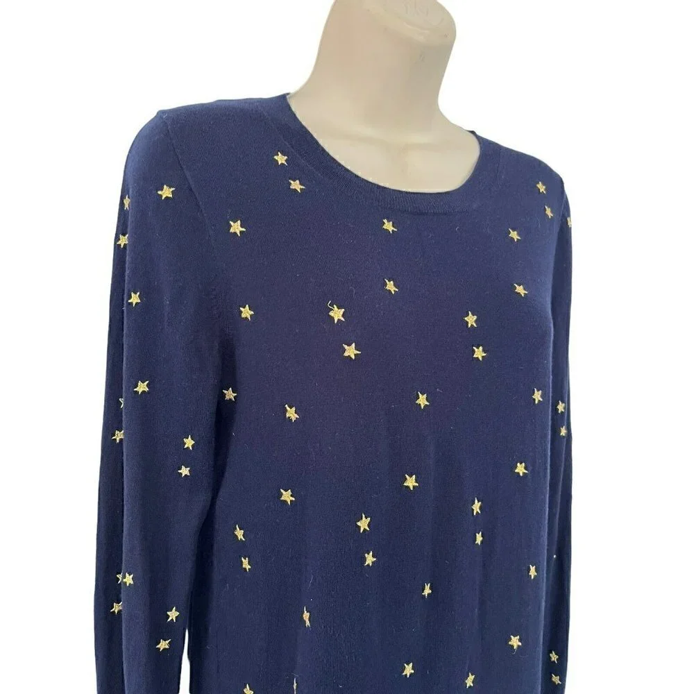 J. Crew Mercantile Woman's Sz S Starry Night Navy Blue Sweater Gold Stars